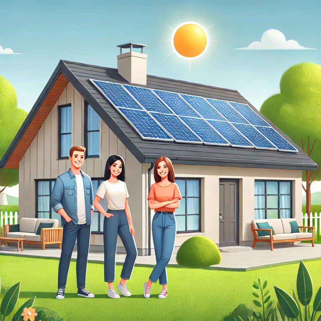 Happy homeowners enjoying cost savings with solar energy